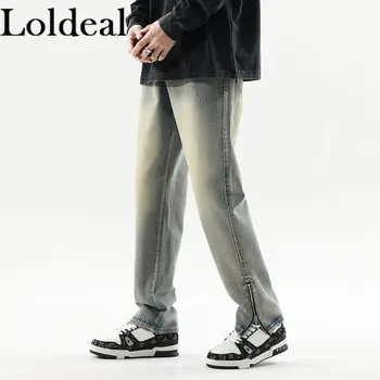 Выкрашенные грязью джинсовые длинные брюки мужские прямые, свободные, широкие