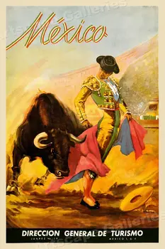 Мексиканская коррида 1930-х годов Винтажный стиль путешествия Шелковый плакат Наклейки на стены Домашний Декор Живопись