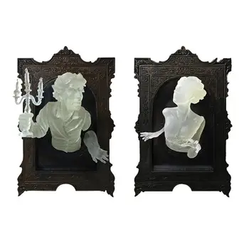 Светящиеся наклейки с зеркалом-призраком, Художественный холст, Креативный декор семейной спальни, Призрак в зеркале, украшения в рамке из смолы на Хэллоуин