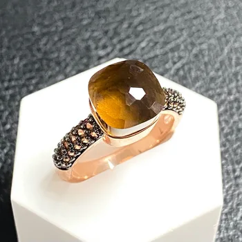 Классическое кольцо Nudo диаметром 10,6 мм, инкрустированное коричневым цирконом с черным пушечным покрытием, женское хрустальное кольцо в стиле конфет, Бирюзовые украшения с аметистом