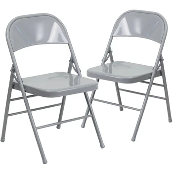 Складной стул из серого металла серии Pack HERCULES с тройными креплениями и двойными петлями