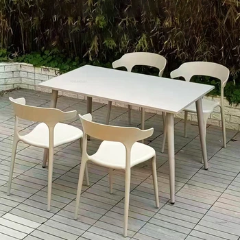 Наборы садовой мебели для отдыха в скандинавском стиле, стол и стул для патио на открытом воздухе, простой пластиковый стул с водонепроницаемым солнцезащитным кремом, складывающийся в штабель