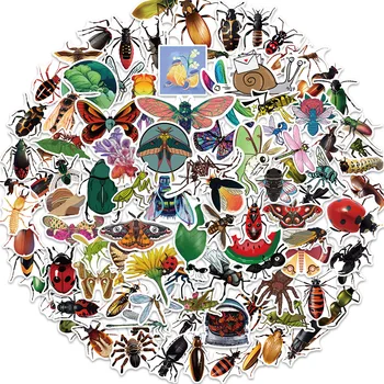 100шт Наклейки с образцами природных насекомых Забавное животное Бабочка Паук DIY Наклейки Детская игрушка Телефон Багаж Ноутбук Автомобильные наклейки